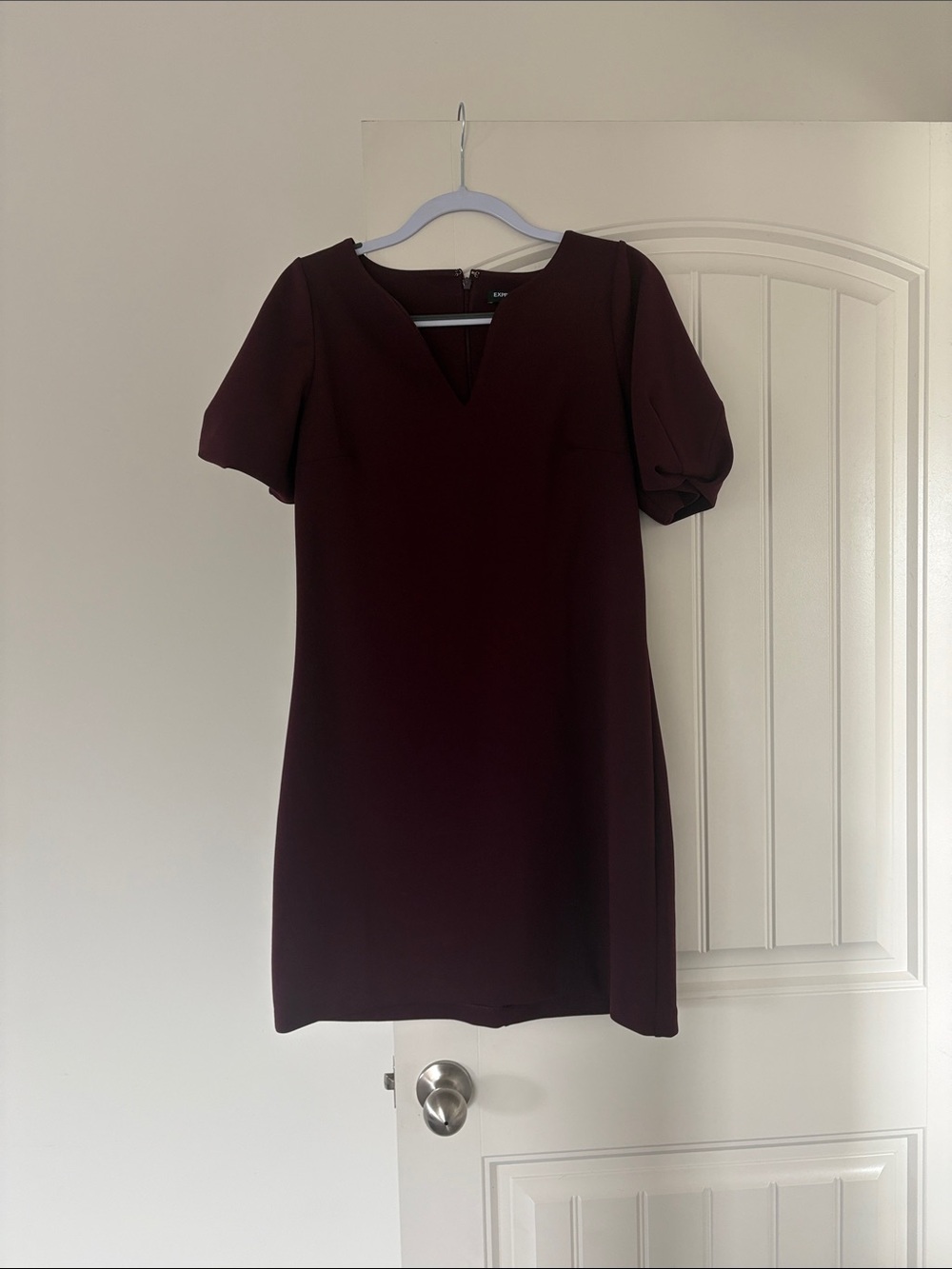Express Wine Short-Sleeve V-Notch Mini Dress